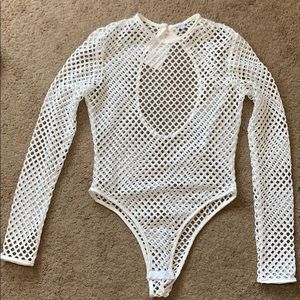 White long sleeve mesh body suit